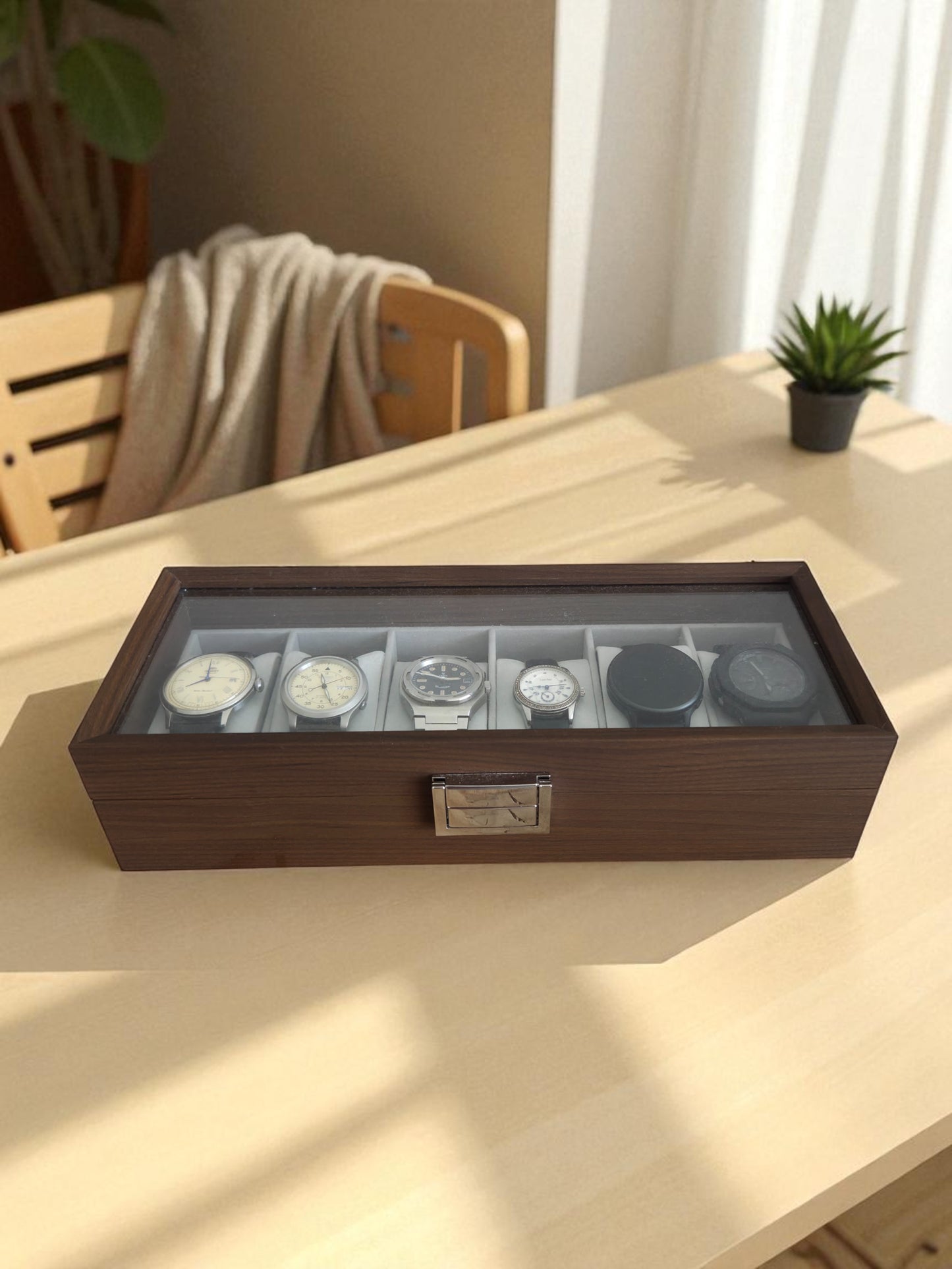 Coffret 6 montres – Bois noble & velours